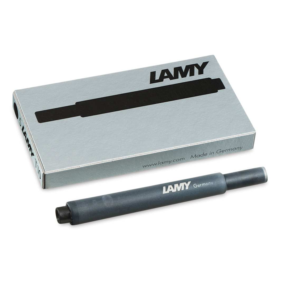 Open in modal - Lamy T10 Giant Ink Cartridges - Top view of package of 5 Black cartridges with one removed