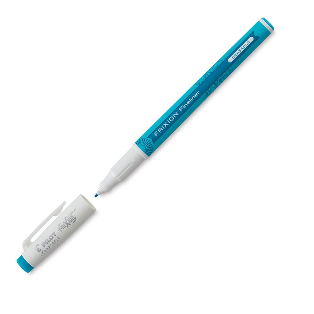 Open in modal - Pilot FriXion Fineliner Erasable Marker Pens - Angled Light Blue pen uncapped
