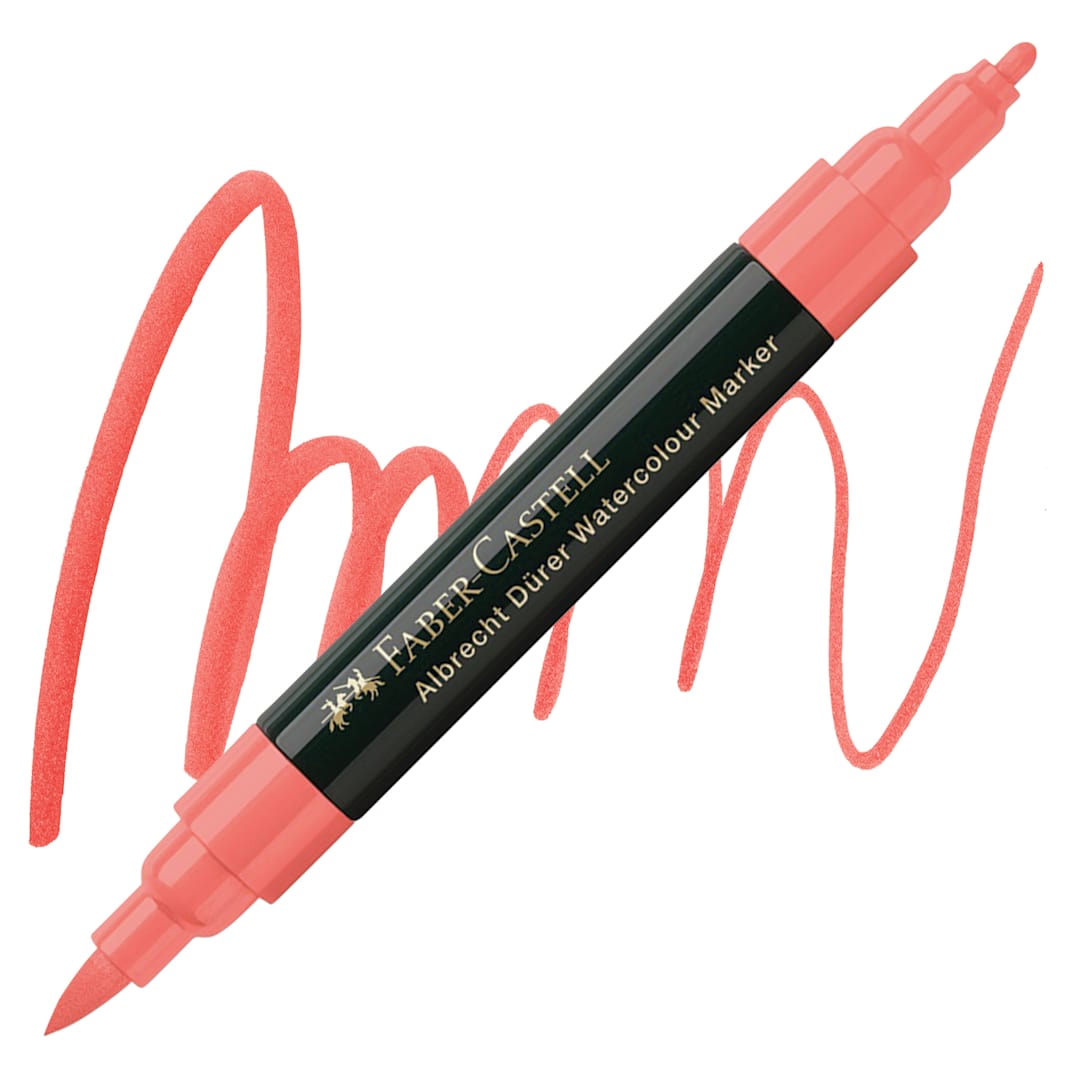 Open in modal - Faber-Castell Albrecht Dürer Watercolor Marker - Scarlet Red 118 marker and swatch