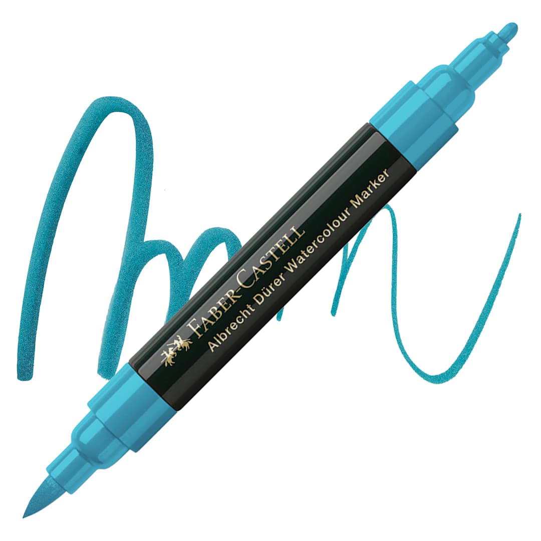 Open in modal - Faber-Castell Albrecht Dürer Watercolor Marker - Cobalt Turquoise 153 marker and swatch