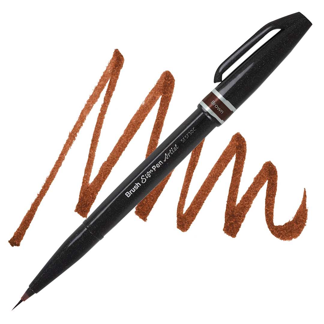 Open in modal - Pentel Arts Micro Brush Tip Sign Pen - Brown pen and swatch