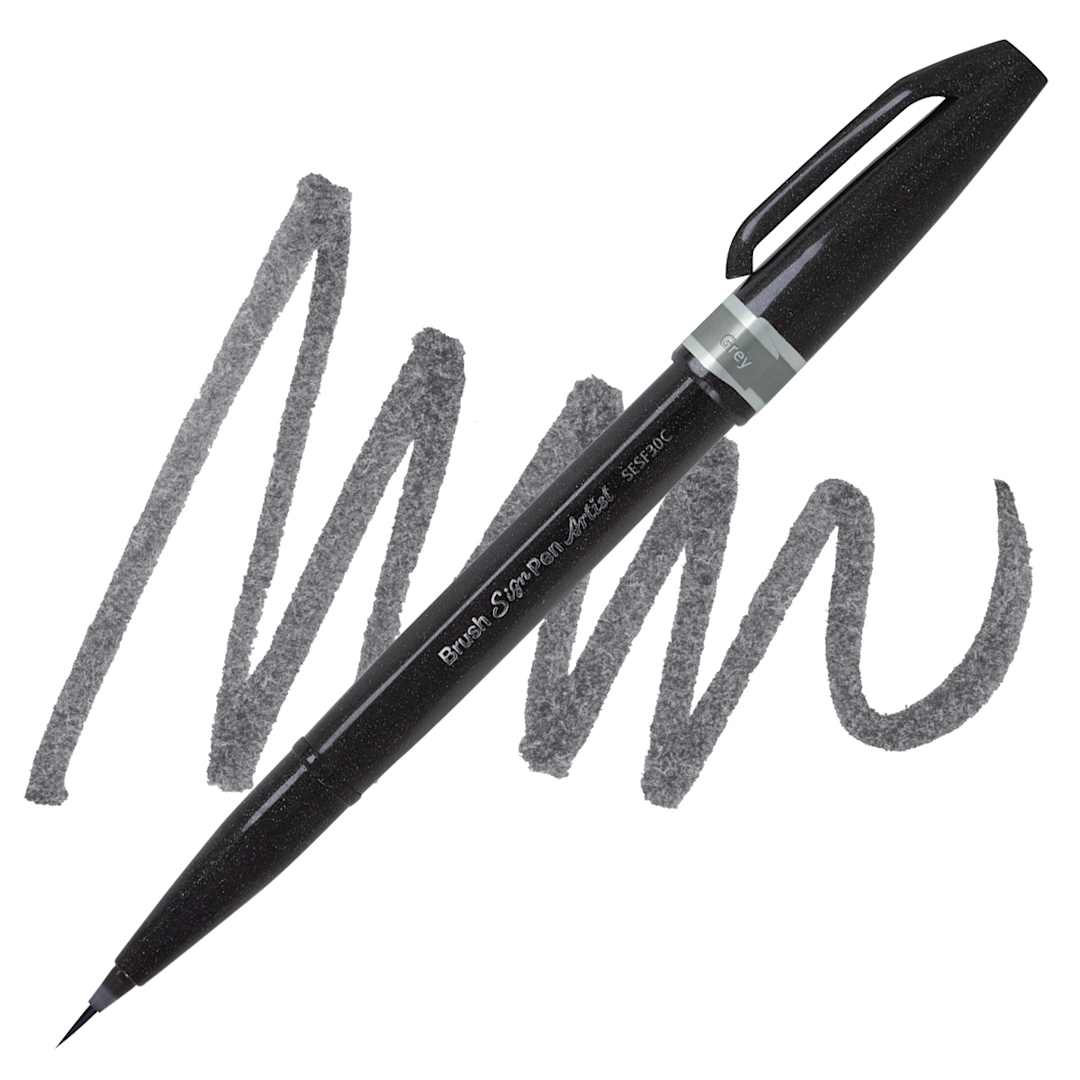 Open in modal - Pentel Arts Micro Brush Tip Sign Pen - Gray pen and swatch
