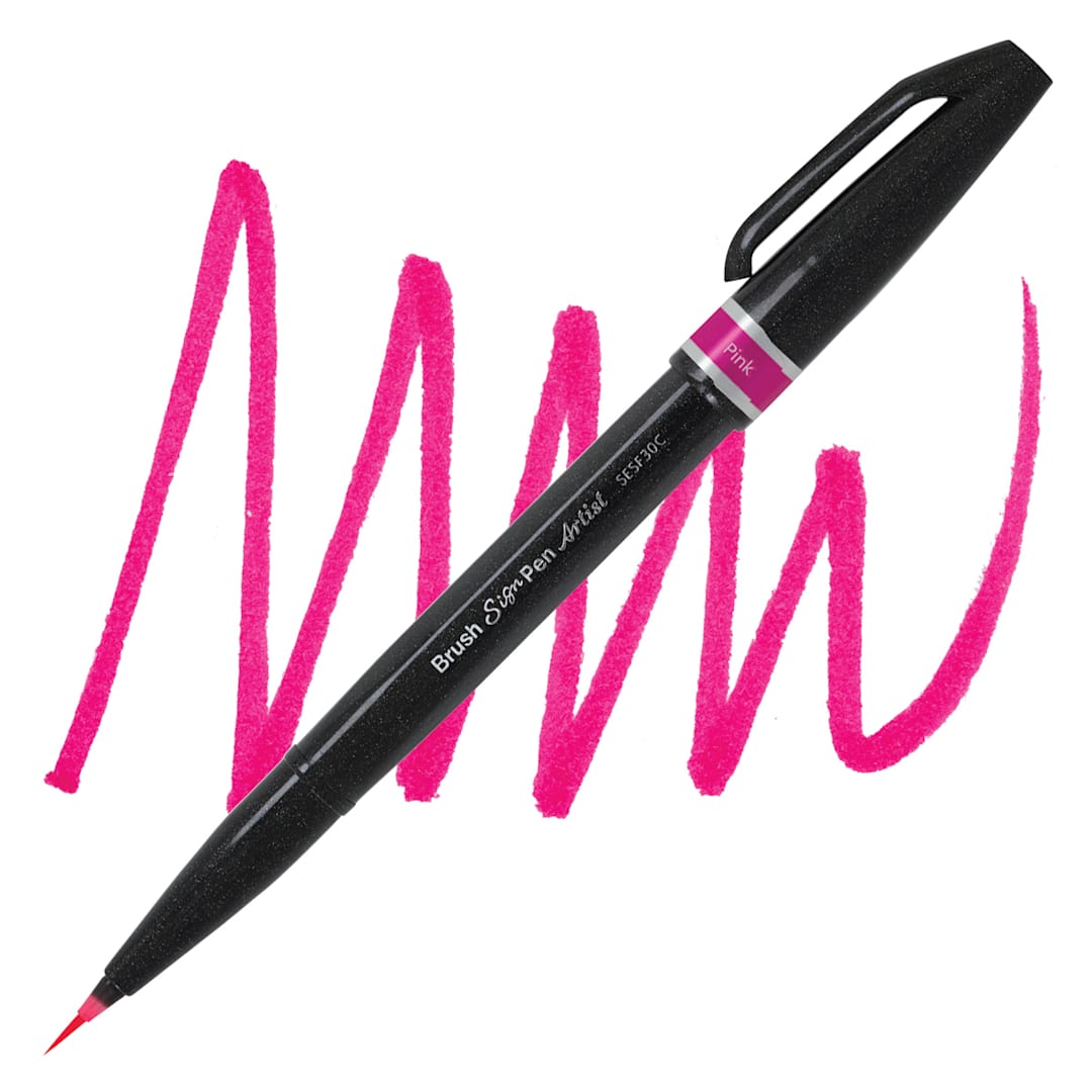 Open in modal - Pentel Arts Micro Brush Tip Sign Pen - Pink pen and swatch