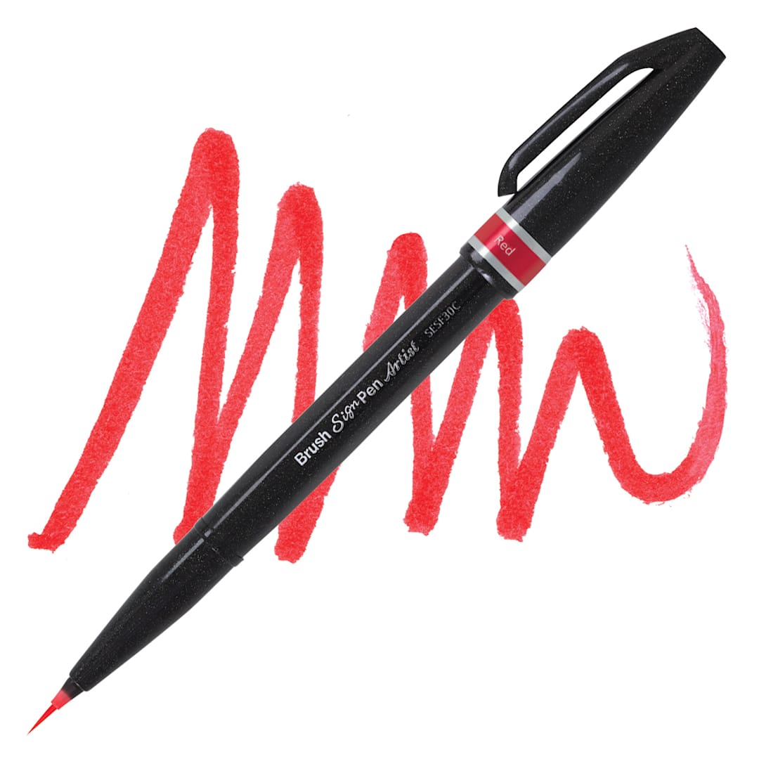 Open in modal - Pentel Arts Micro Brush Tip Sign Pen - Red pen and swatch