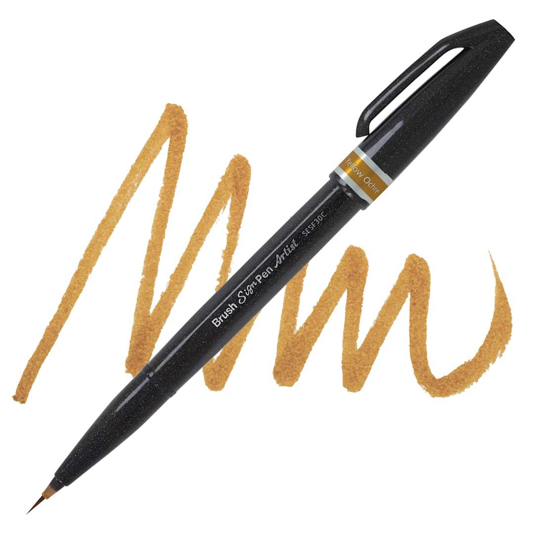 Open in modal - Pentel Arts Micro Brush Tip Sign Pen - Ochre pen and swatch