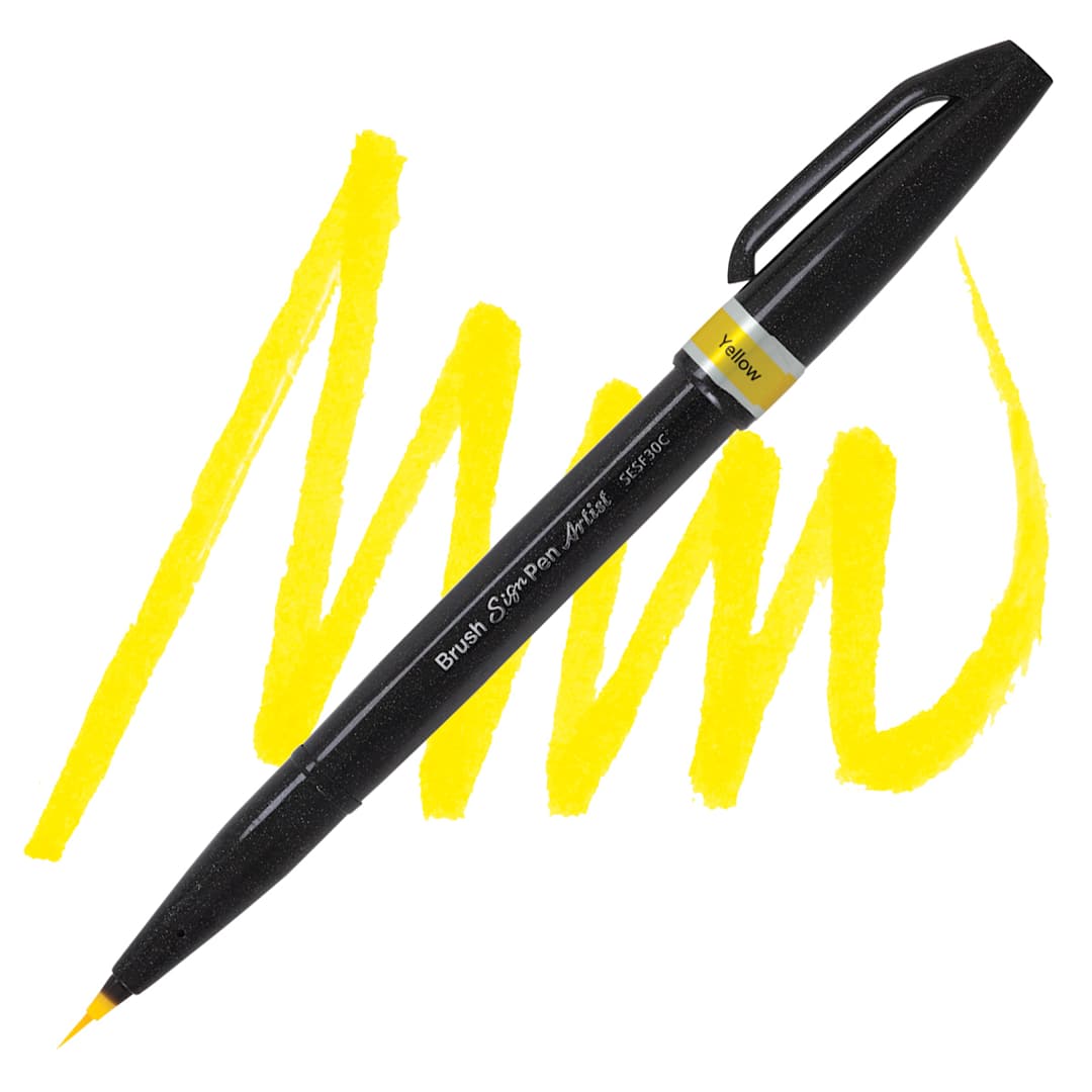 Open in modal - Pentel Arts Micro Brush Tip Sign Pen - Yellow pen and swatch