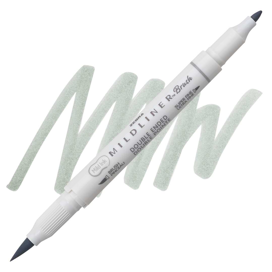 Open in modal - Zebra Mildliner Double Ended Brush Pen - Gray, swatch and pen