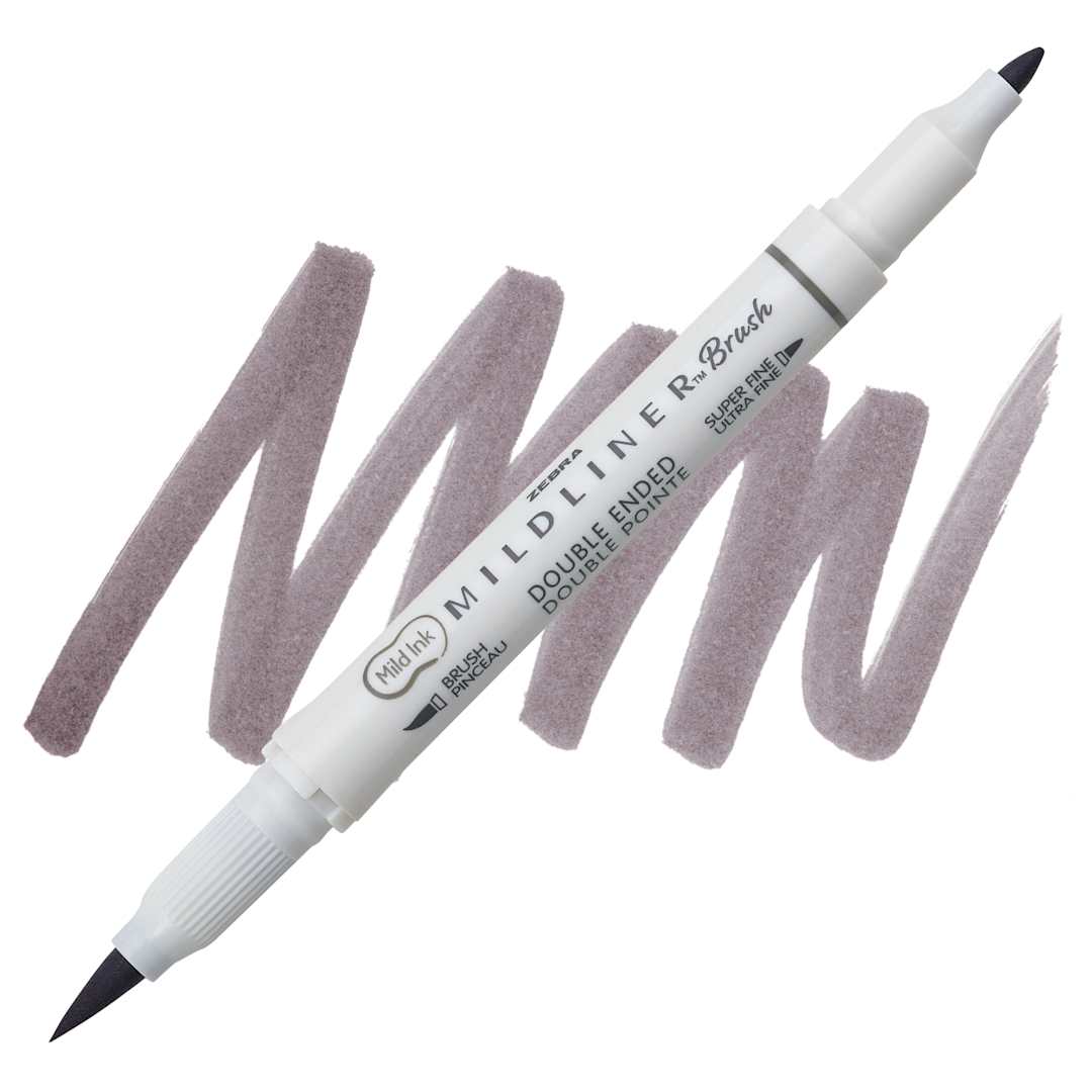 Open in modal - Zebra Mildliner Double Ended Brush Pen - Dark Gray, swatch and pen