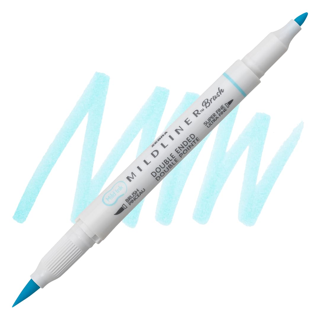 Open in modal - Zebra Mildliner Double Ended Brush Pen - Blue, swatch and marker