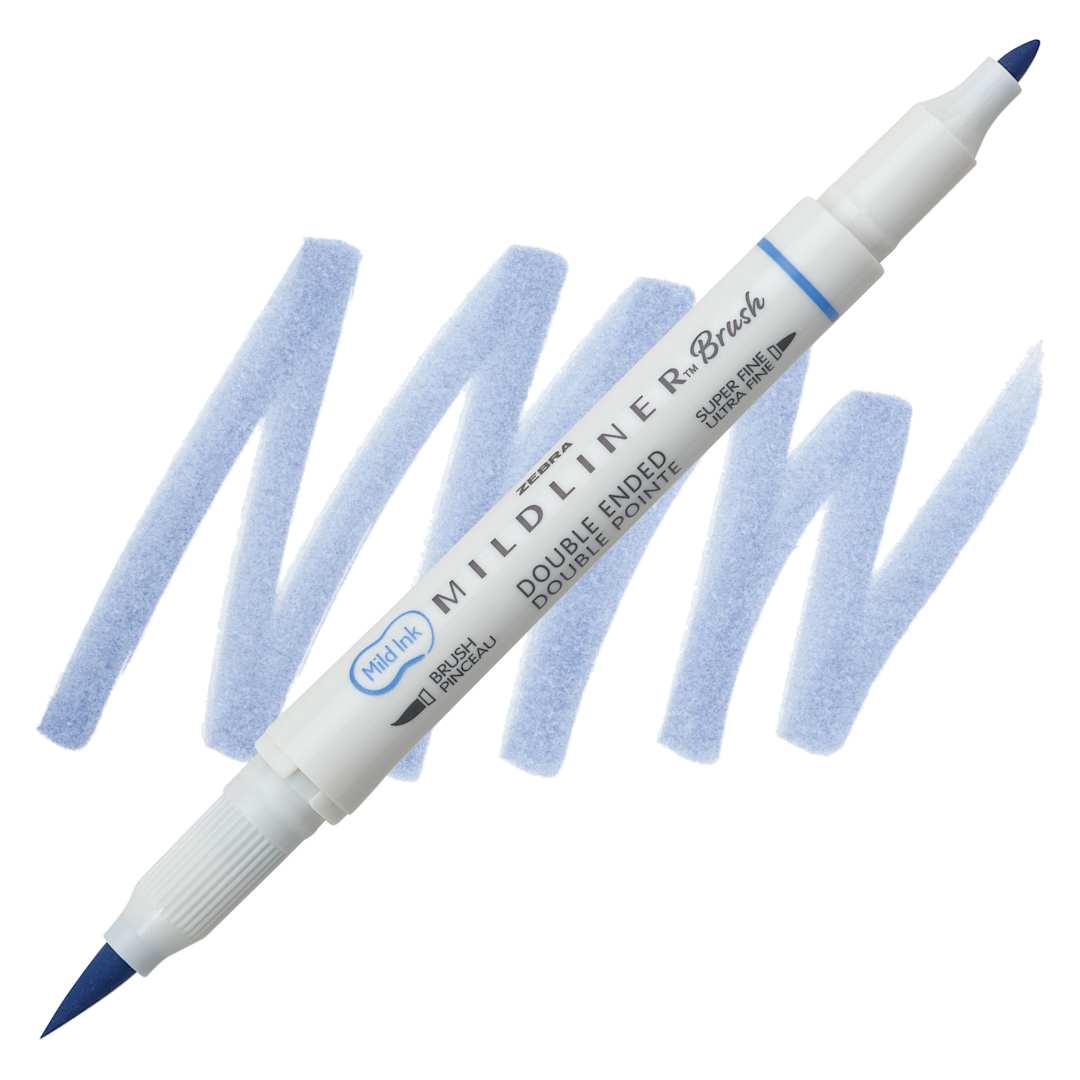 Open in modal - Zebra Mildliner Double Ended Brush Pen - Dark Blue, swatch and pen