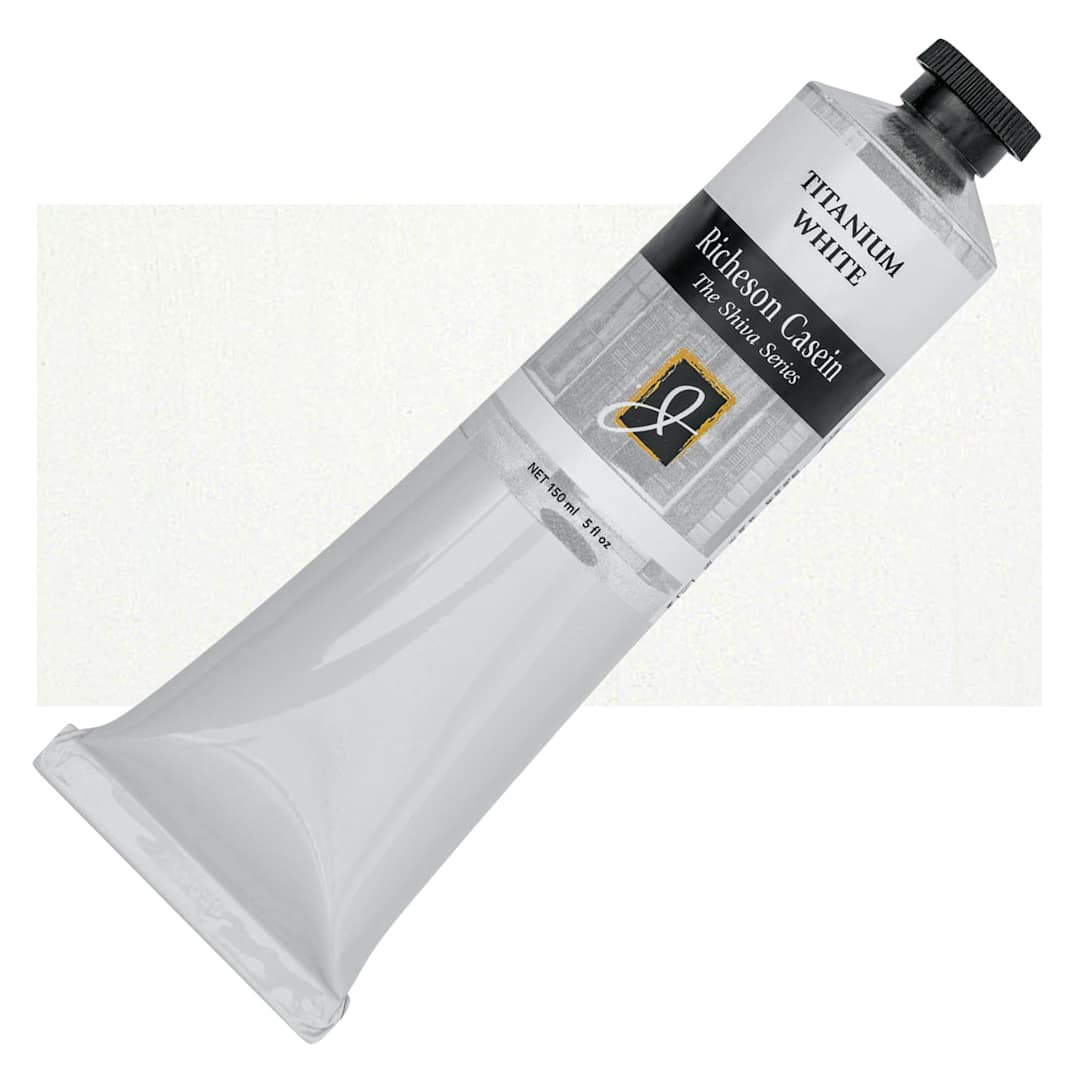 Open in modal - Richeson Casein Paint the Shiva Series - Titanium White, 150 ml tube and swatch