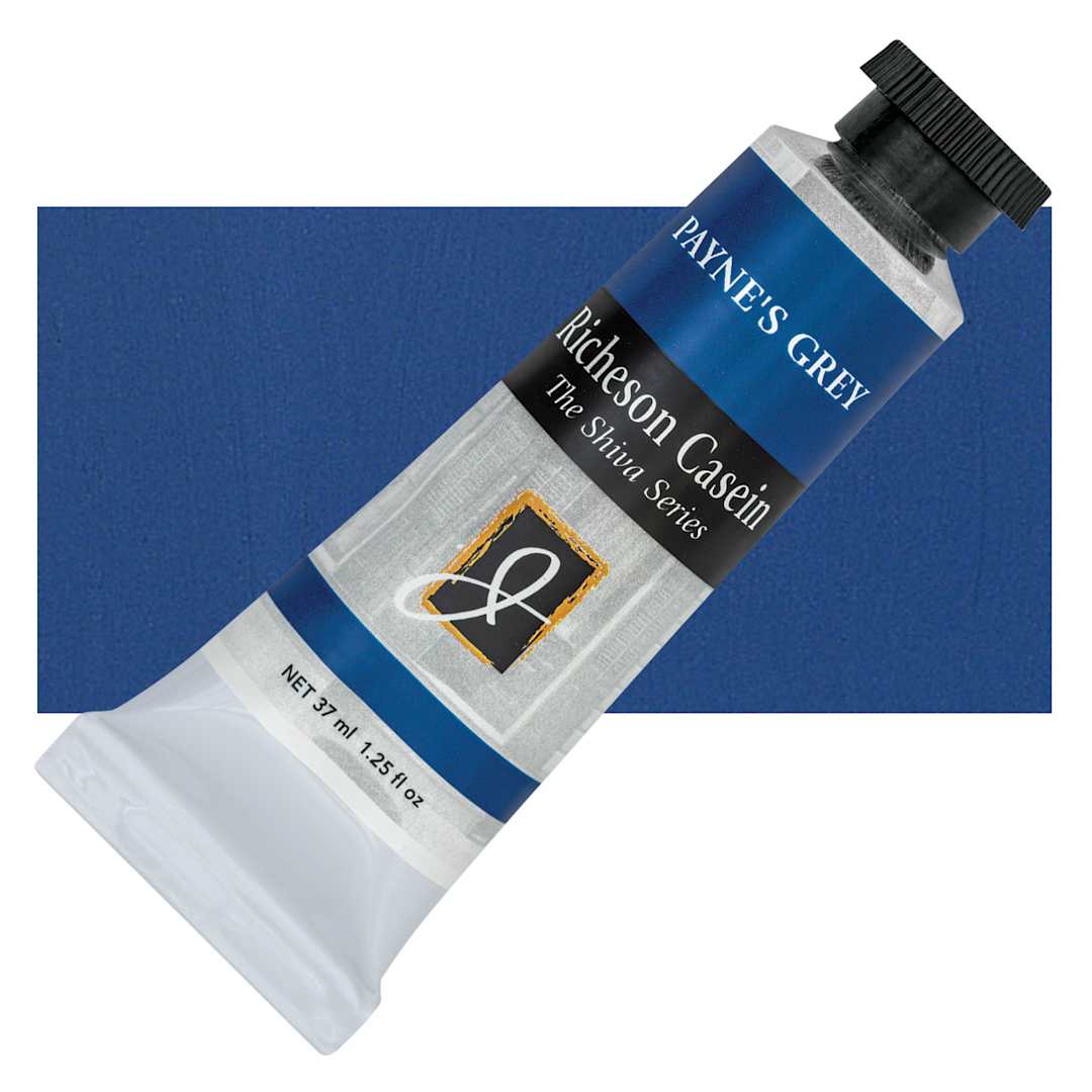 Open in modal - Richeson Casein Paint the Shiva Series - Payne's Gray, 37 ml tube and swatch