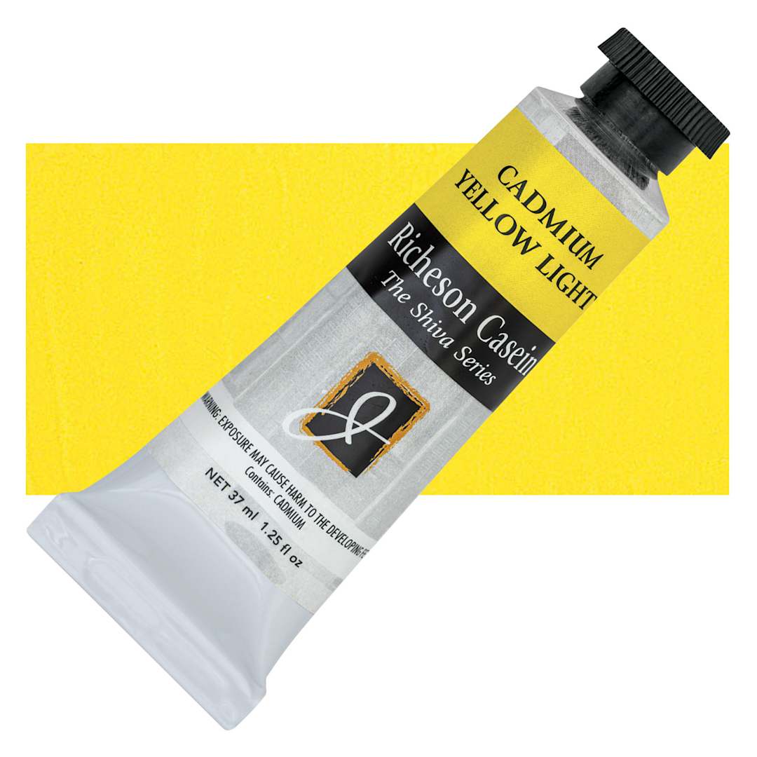 Open in modal - Richeson Casein Paint the Shiva Series - Cadmium Yellow Light, 37 ml tube and swatch