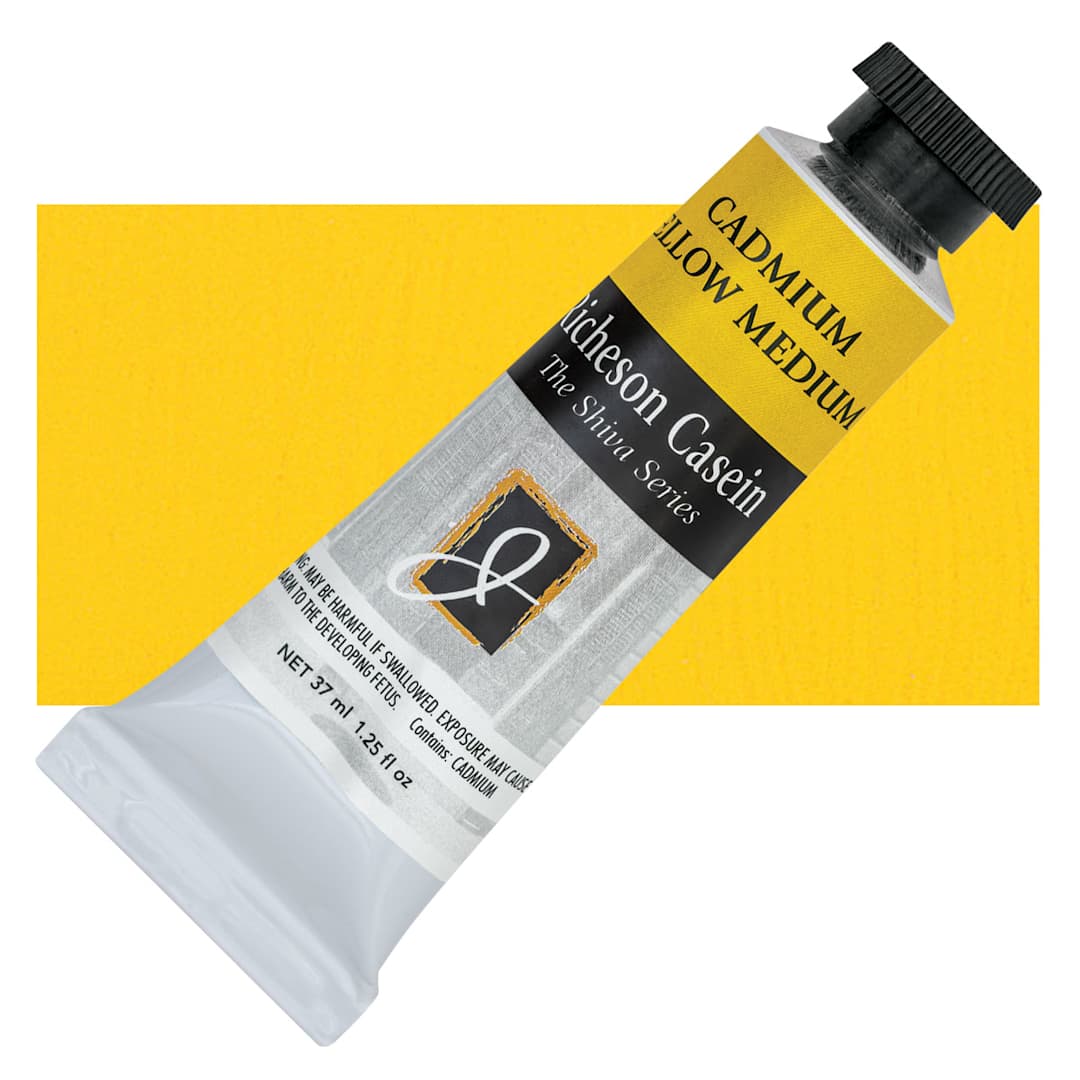 Open in modal - Richeson Casein Paint the Shiva Series - Cadmium Yellow Medium, 37 ml tube and swatch