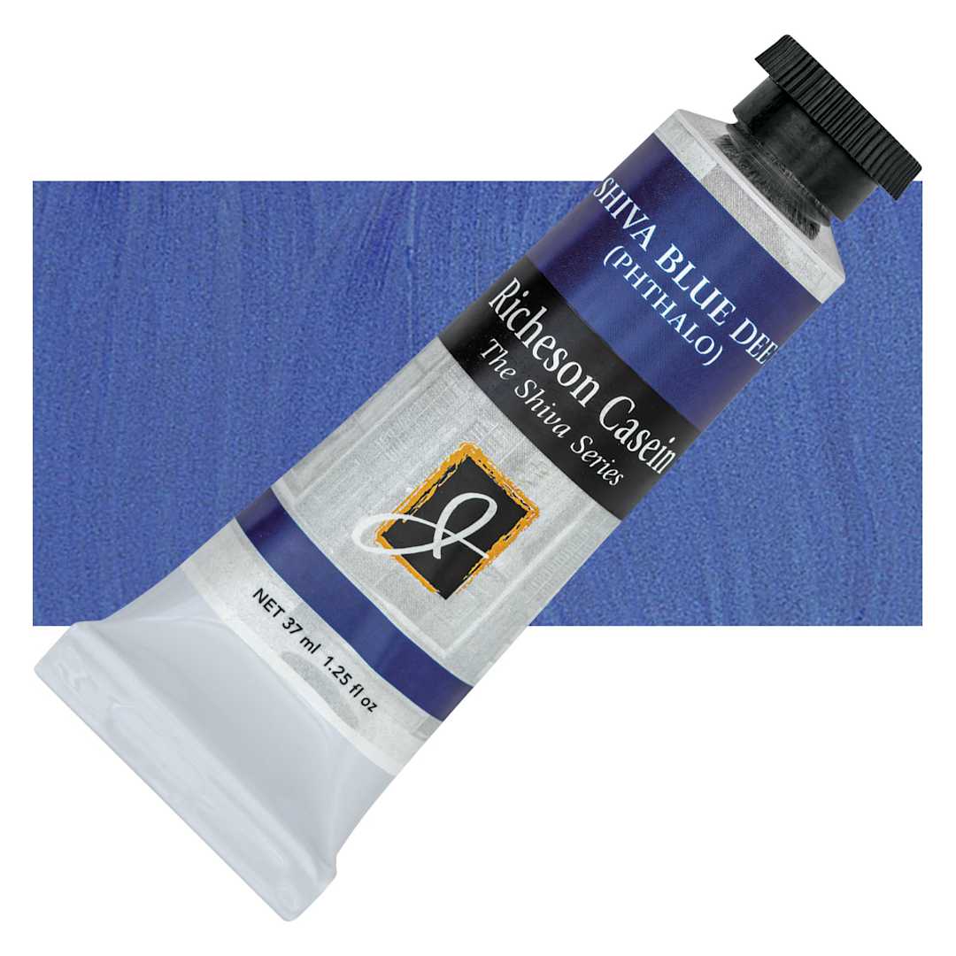 Open in modal - Richeson Casein Paint the Shiva Series - Shiva Blue Deep (Phthalo), 37 ml tube and swatch