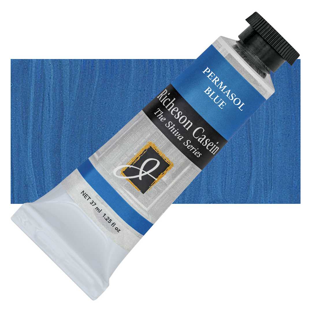 Open in modal - Richeson Casein Paint the Shiva Series - Permasol Blue, 37 ml tube and swatch