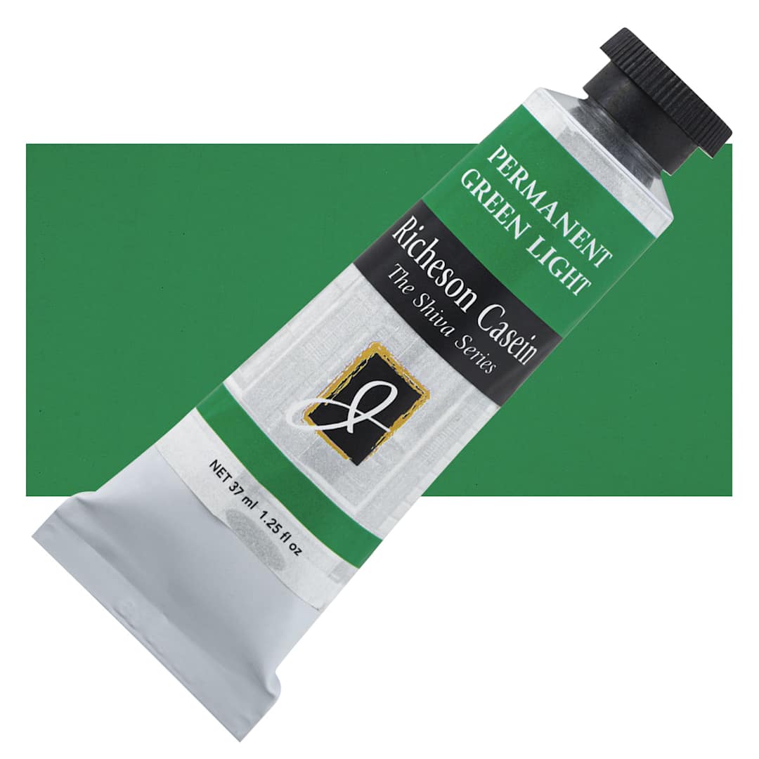 Open in modal - Richeson Casein Paint the Shiva Series - Permanent Green Light, 37 ml tube and swatch