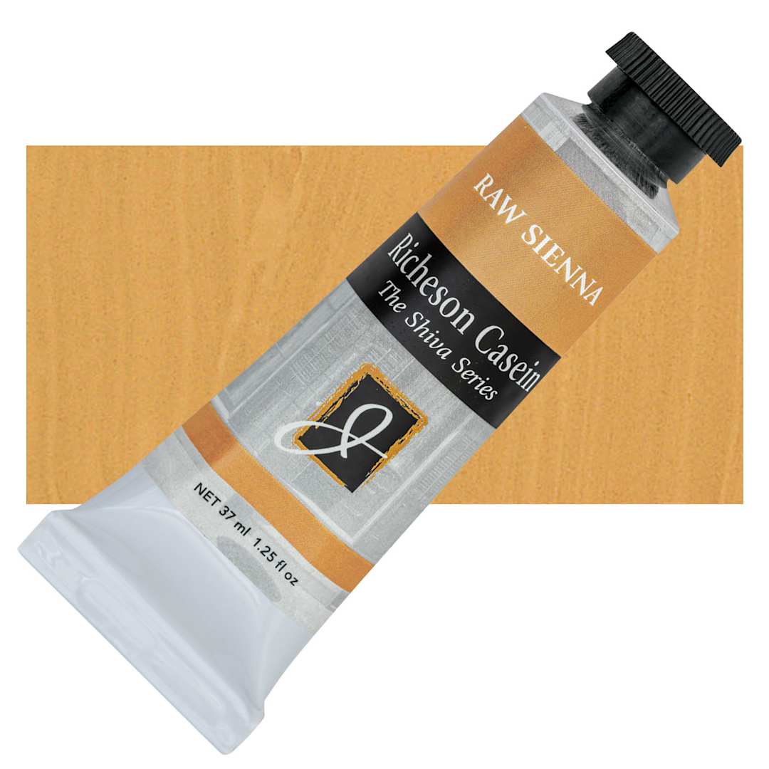 Open in modal - Richeson Casein Paint the Shiva Series - Raw Sienna, 37 ml tube and swatch