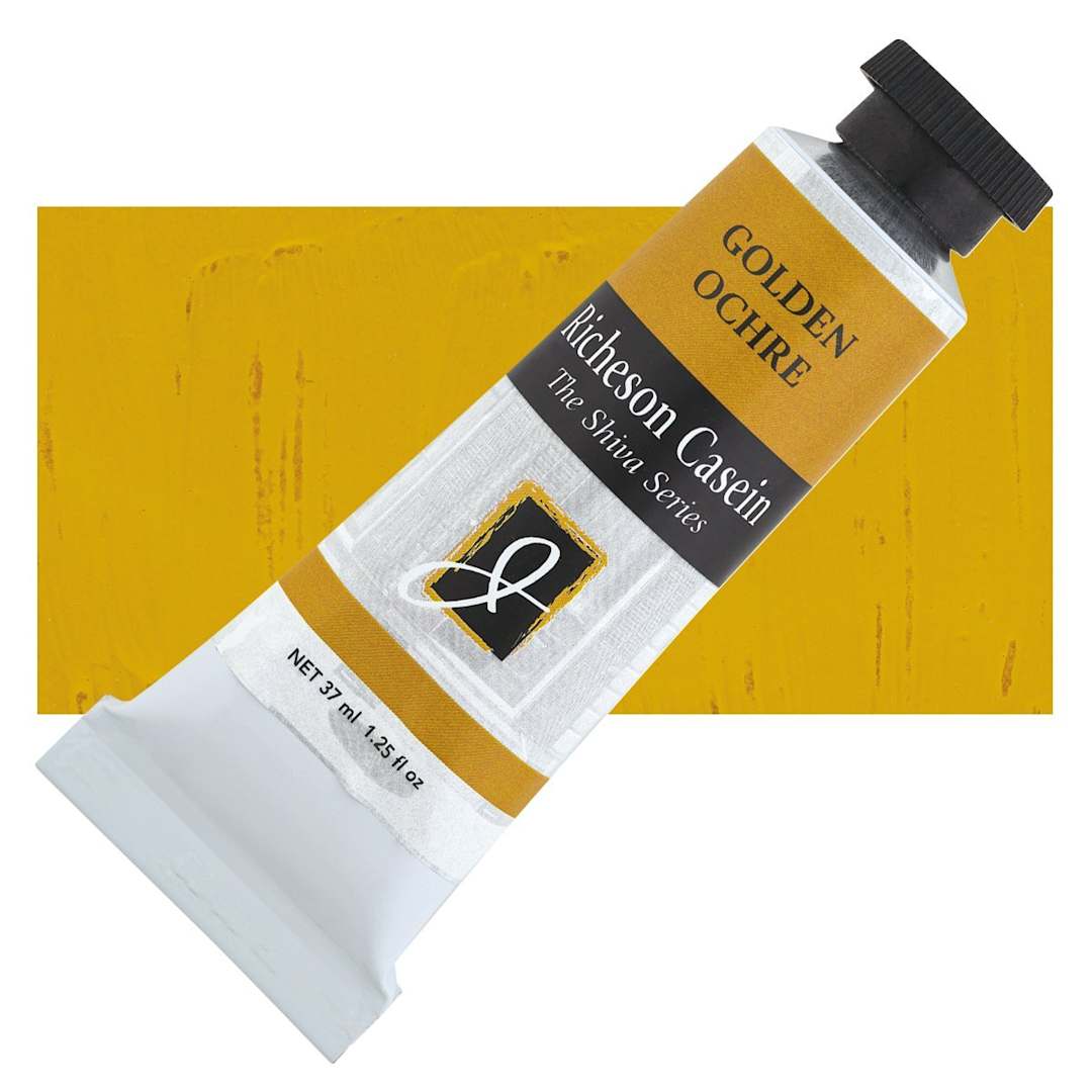 Open in modal - Richeson Casein Paint the Shiva Series - Golden Ochre, 37 ml tube and swatch
