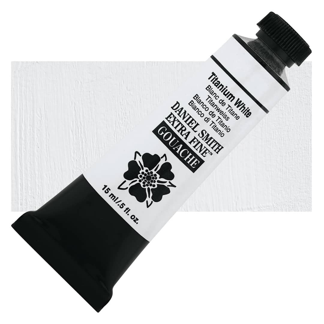 Open in modal - Daniel Smith Extra Fine Gouache - Titanium White, 15 ml Tube and swatch