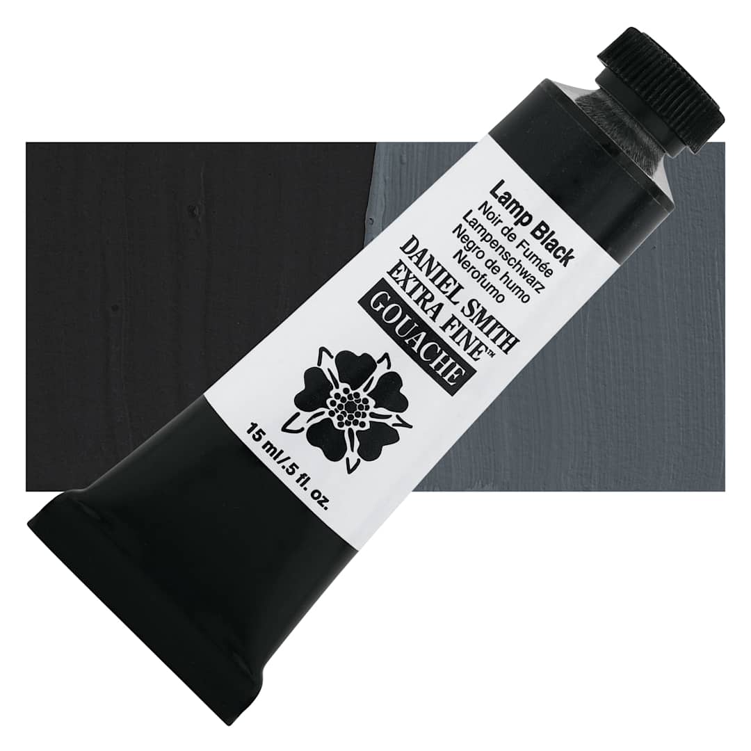 Open in modal - Daniel Smith Extra Fine Gouache - Lamp Black, 15 ml Tube and swatch