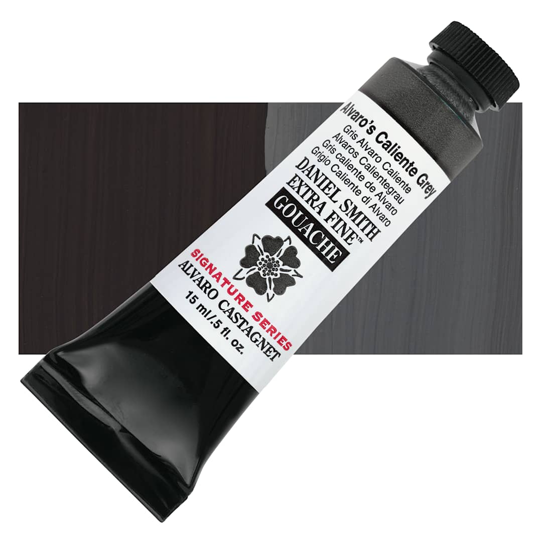 Open in modal - Daniel Smith Extra Fine Gouache - Alvaro's Caliente Grey, 15 ml tube and swatch