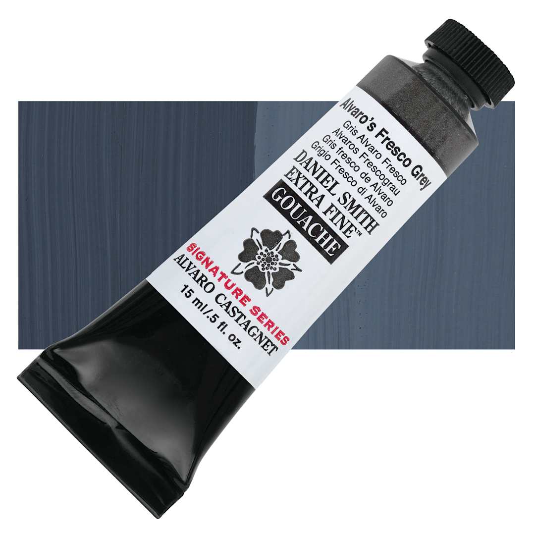 Open in modal - Daniel Smith Extra Fine Gouache - Alvaro's Fresco Grey, 15 ml tube and swatch