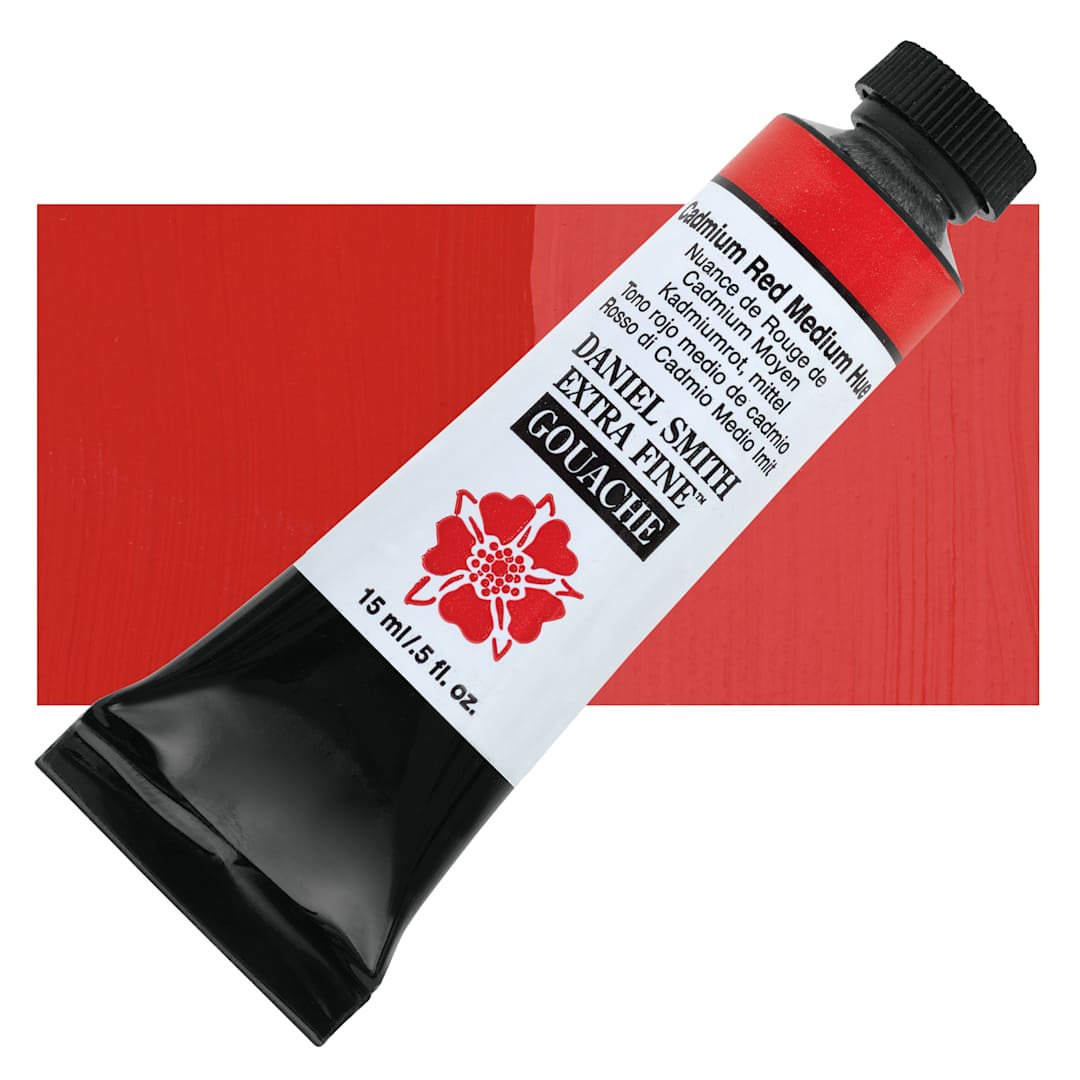 Open in modal - Daniel Smith Extra Fine Gouache - Cadmium Red Medium Hue, 15 ml Tube and swatch