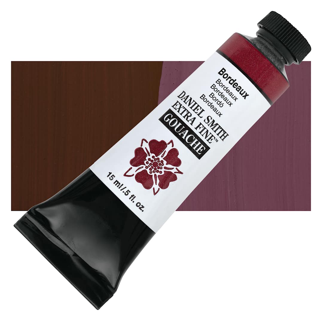 Open in modal - Daniel Smith Extra Fine Gouache - Bordeaux, 15 ml tube and swatch