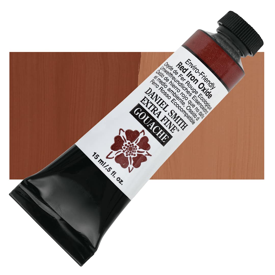 Open in modal - Daniel Smith Extra Fine Gouache - Red Iron Oxide, Enviro-Friendly, 15 ml Tube and swatch
