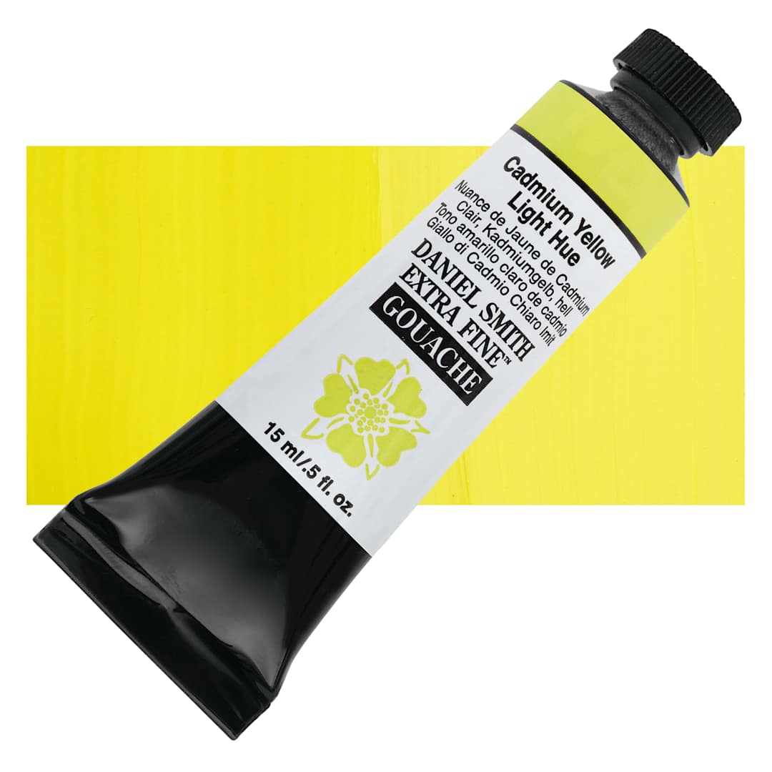 Open in modal - Daniel Smith Extra Fine Gouache - Cadmium Yellow Light Hue, 15 ml tube and swatch