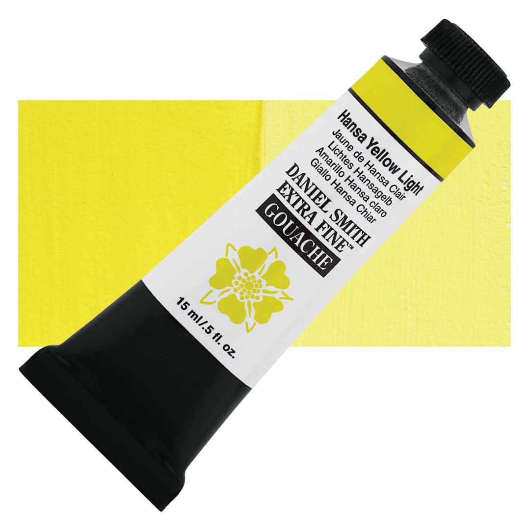 Open in modal - Daniel Smith Extra Fine Gouache - Hansa Yellow Light, 15 ml Tube and swatch