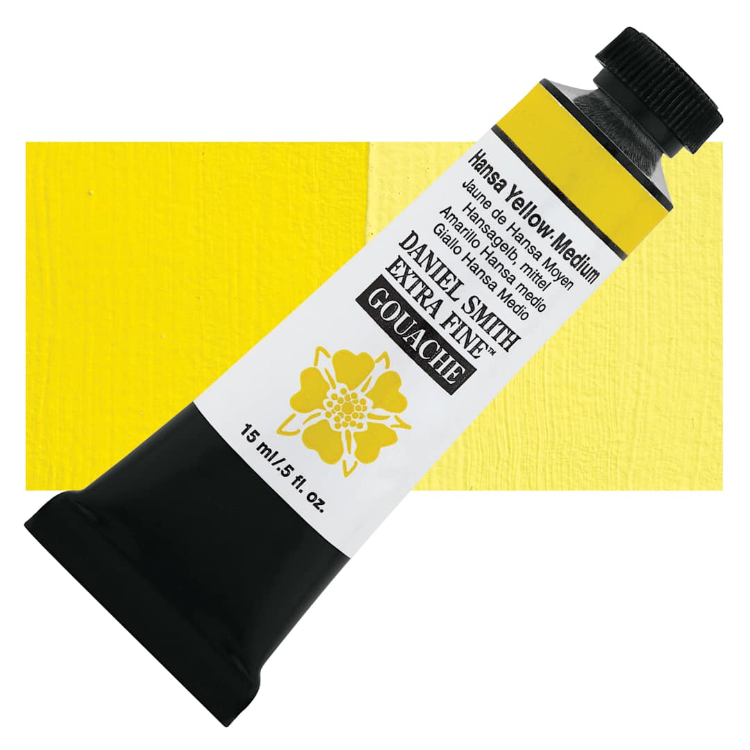 Open in modal - Daniel Smith Extra Fine Gouache - Hansa Yellow, 15 ml Tube and swatch