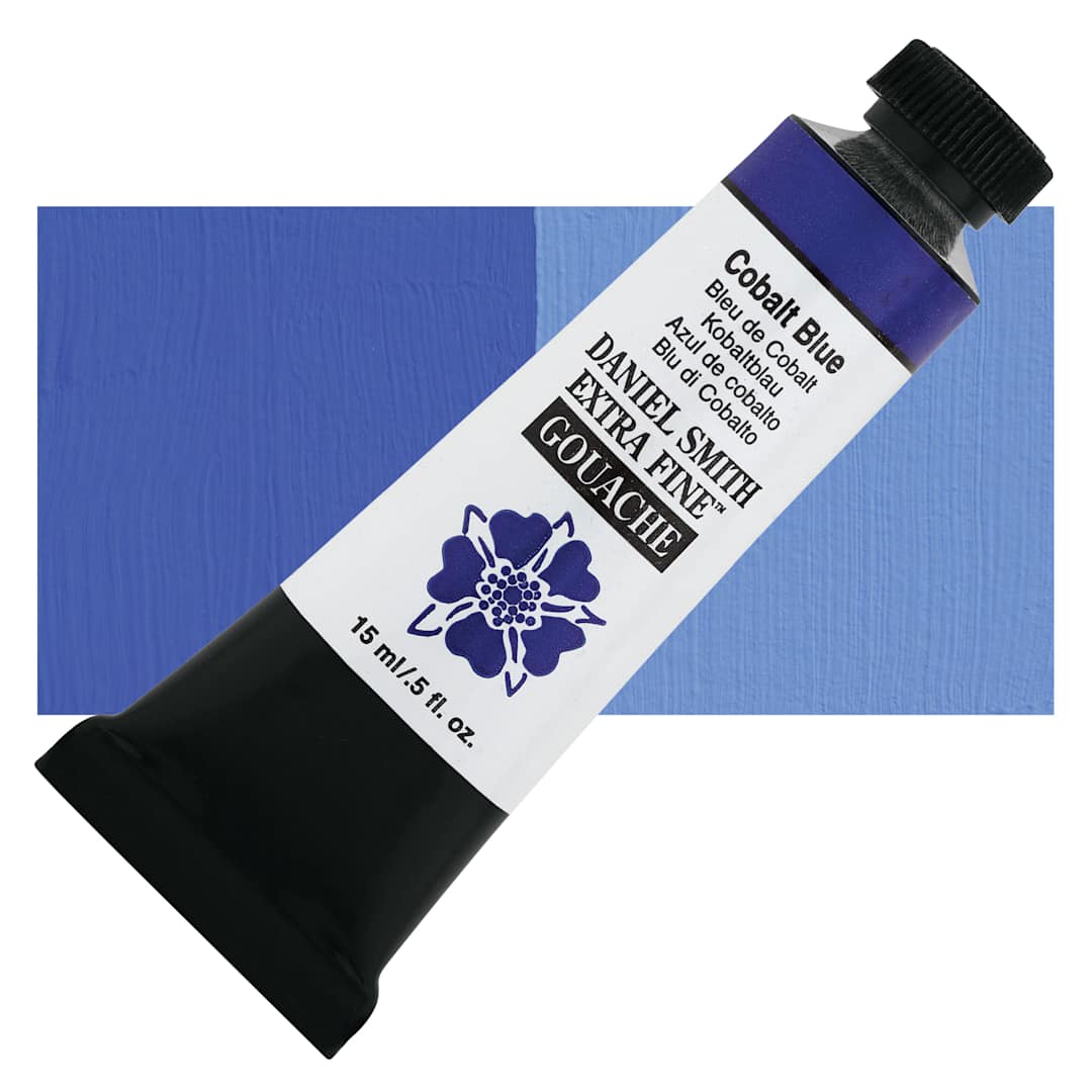 Open in modal - Daniel Smith Extra Fine Gouache - Cobalt Blue, 15 ml Tube and swatch