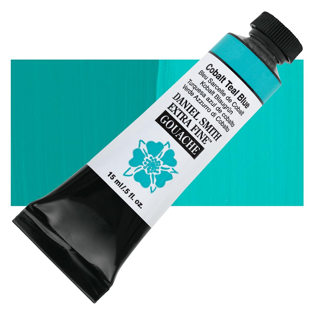 Open in modal - Daniel Smith Extra Fine Gouache - Cobalt Teal Blue, 15 ml Tube and swatch