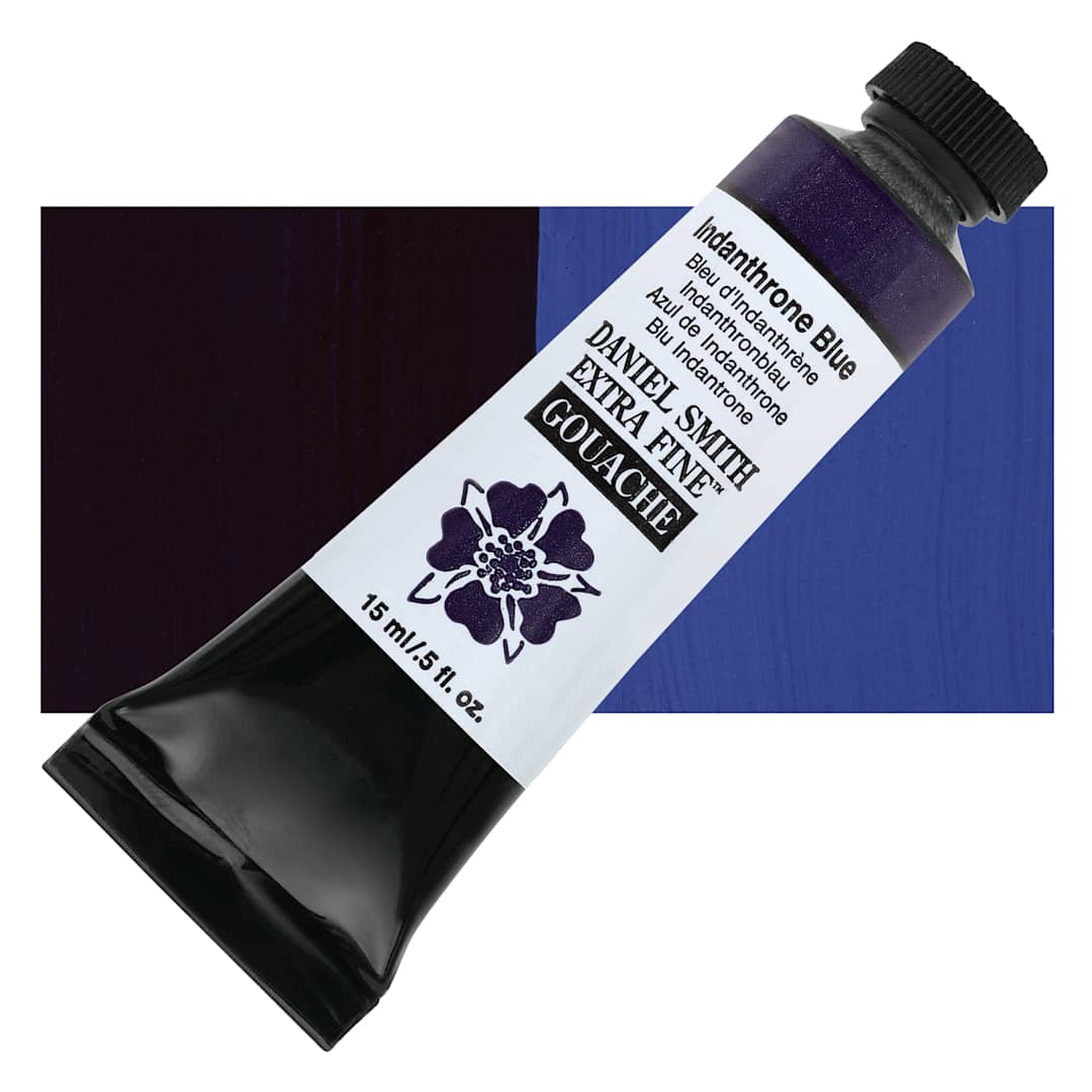 Open in modal - Daniel Smith Extra Fine Gouache - Indanthrone Blue, 15 ml tube and swatch