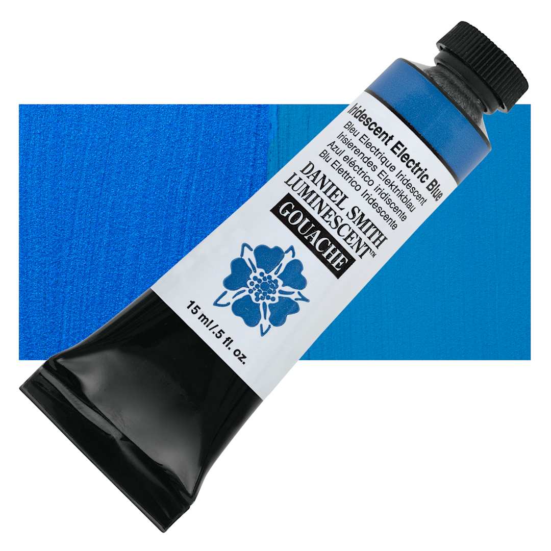 Open in modal - Daniel Smith Extra Fine Gouache - Iridescent Electric Blue, 15 ml Tube and swatch