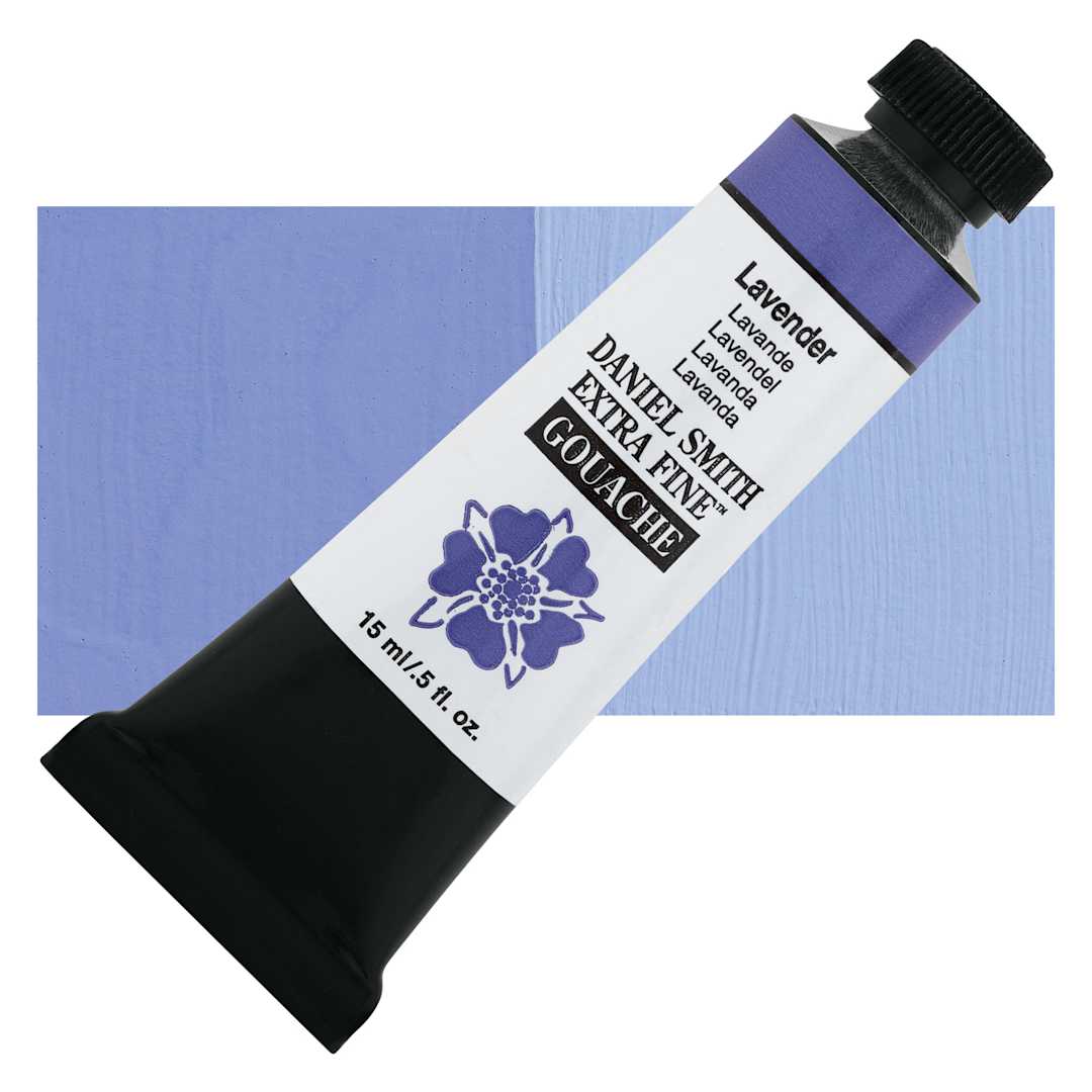 Open in modal - Daniel Smith Extra Fine Gouache - Lavender, 15 ml Tube and swatch