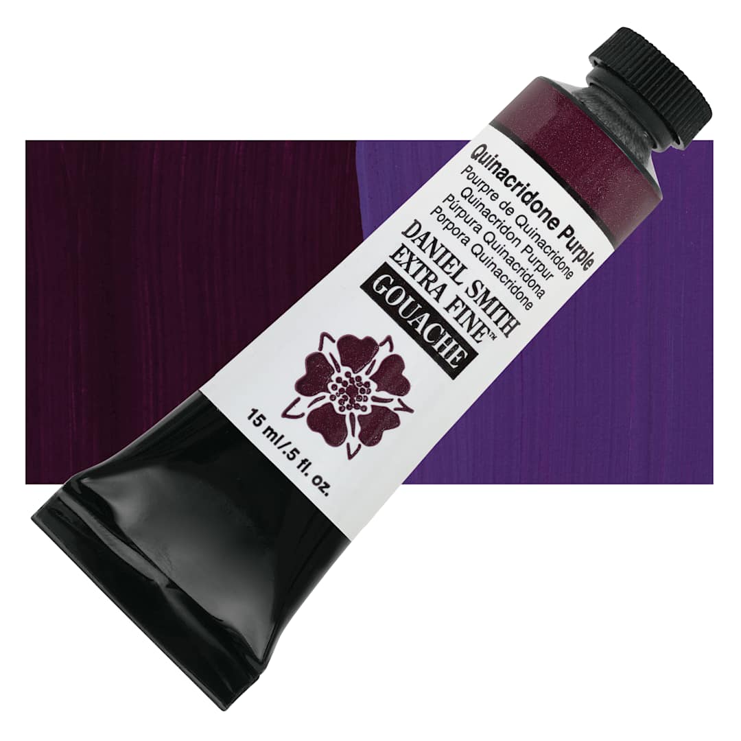 Open in modal - Daniel Smith Extra Fine Gouache - Quinacridone Purple, 15 ml Tube and swatch