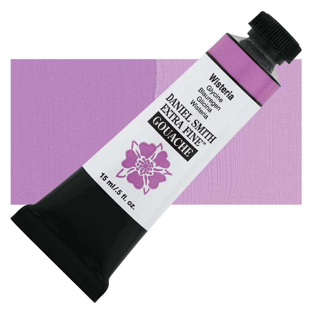 Open in modal - Daniel Smith Extra Fine Gouache - Wisteria, 15 ml Tube and swatch