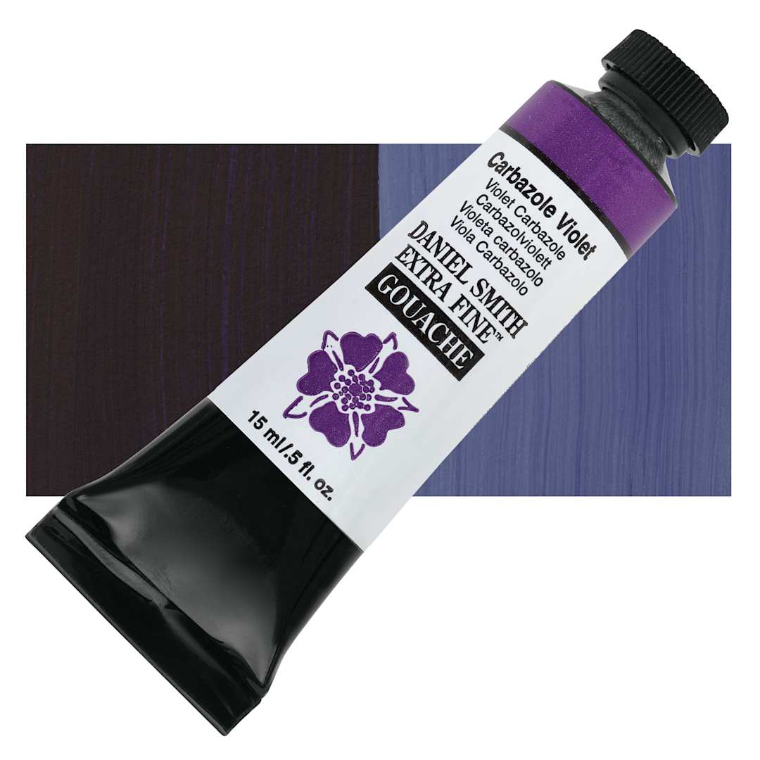 Open in modal - Daniel Smith Extra Fine Gouache - Carbazole Violet, 15 ml Tube and swatch