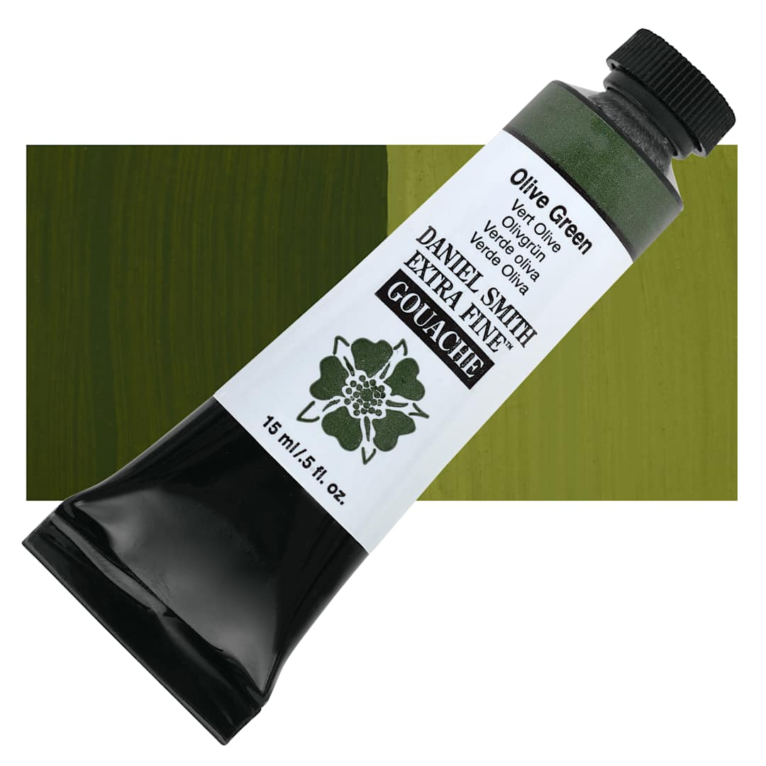 Open in modal - Daniel Smith Extra Fine Gouache - Olive Green, 15 ml Tube and swatch