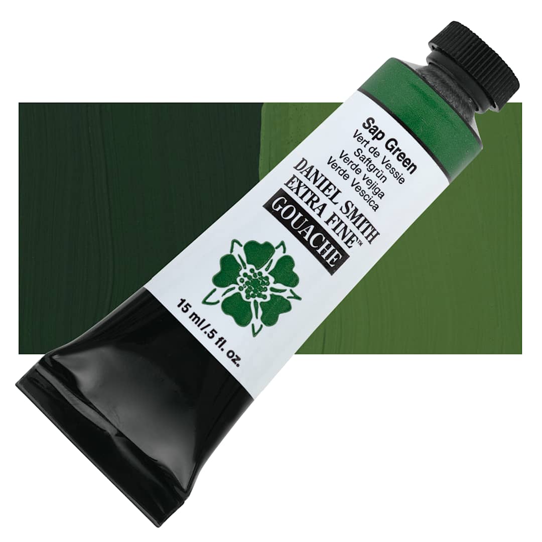 Open in modal - Daniel Smith Extra Fine Gouache - Sap Green, 15 ml Tube and swatch