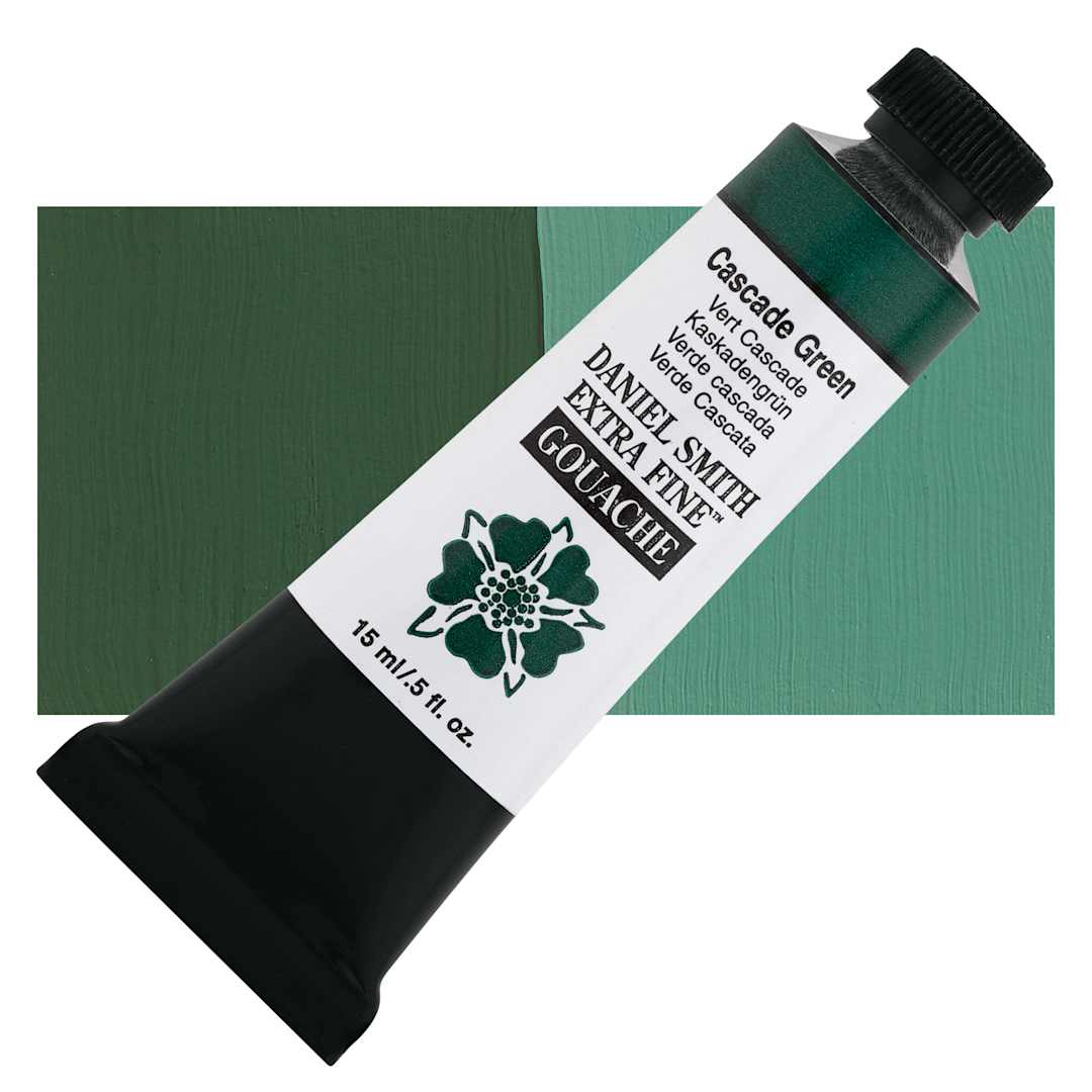 Open in modal - Daniel Smith Extra Fine Gouache - Cascade Green, 15 ml Tube and swatch