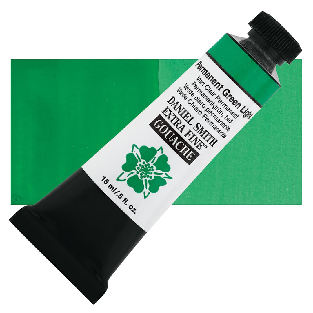 Open in modal - Daniel Smith Extra Fine Gouache - Permanent Green Light, 15 ml Tube and swatch