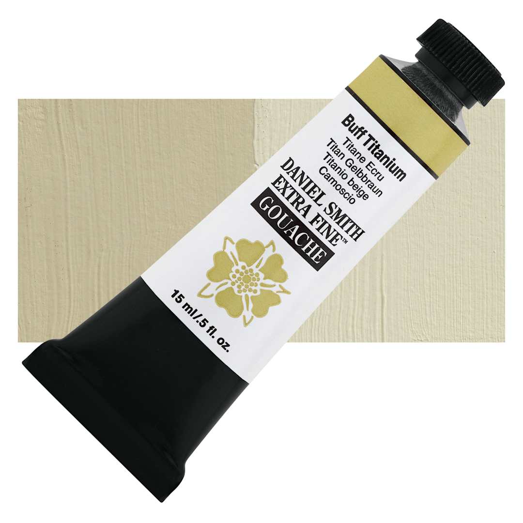 Open in modal - Daniel Smith Extra Fine Gouache - Buff Titanium, 15 ml Tube and swatch