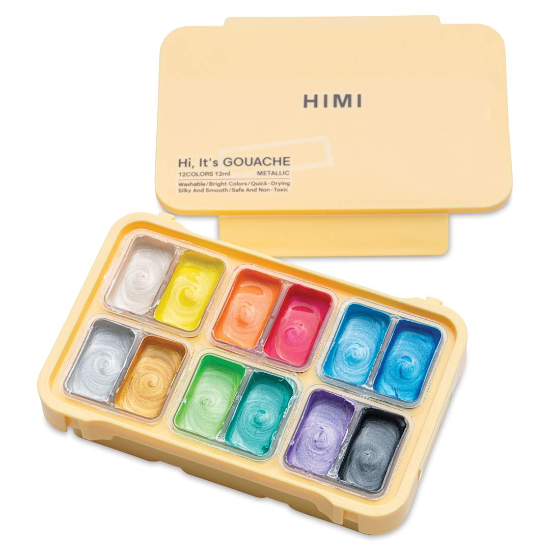 Open in modal - Himi Jelly Gouache Paint - Set of 12, Metallic Colors, 12 ml twin cups