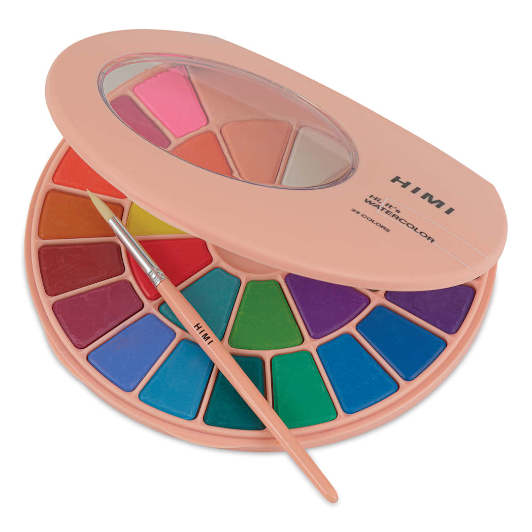 Open in modal - Himi Watercolor Paint Pans - Set of 24, Assorted Colors with brush