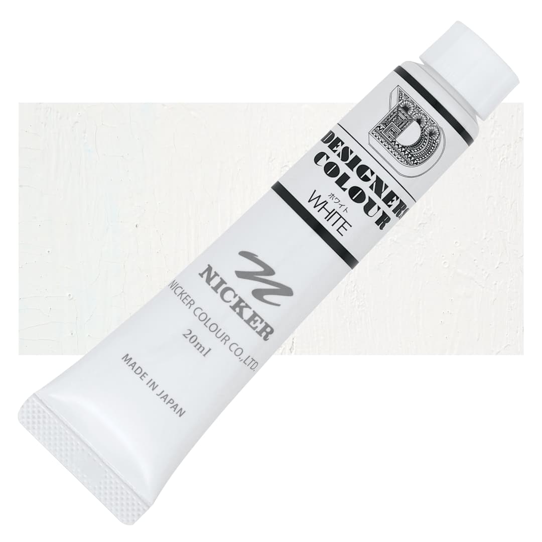 Open in modal - Nicker Designers Color Gouache - White, 20 ml tube and swatch