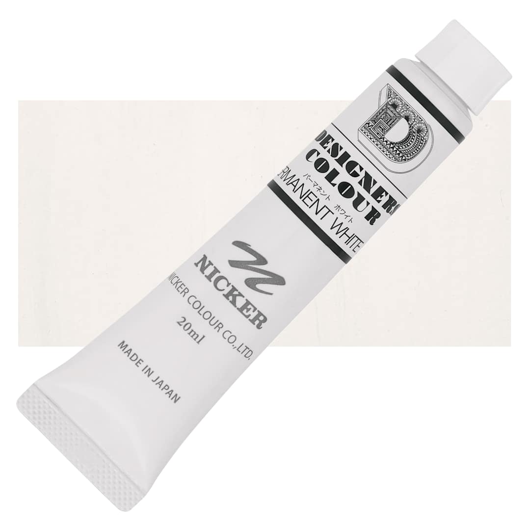 Open in modal - Nicker Designers Color Gouache - Permanent White, 20 ml tube and swatch